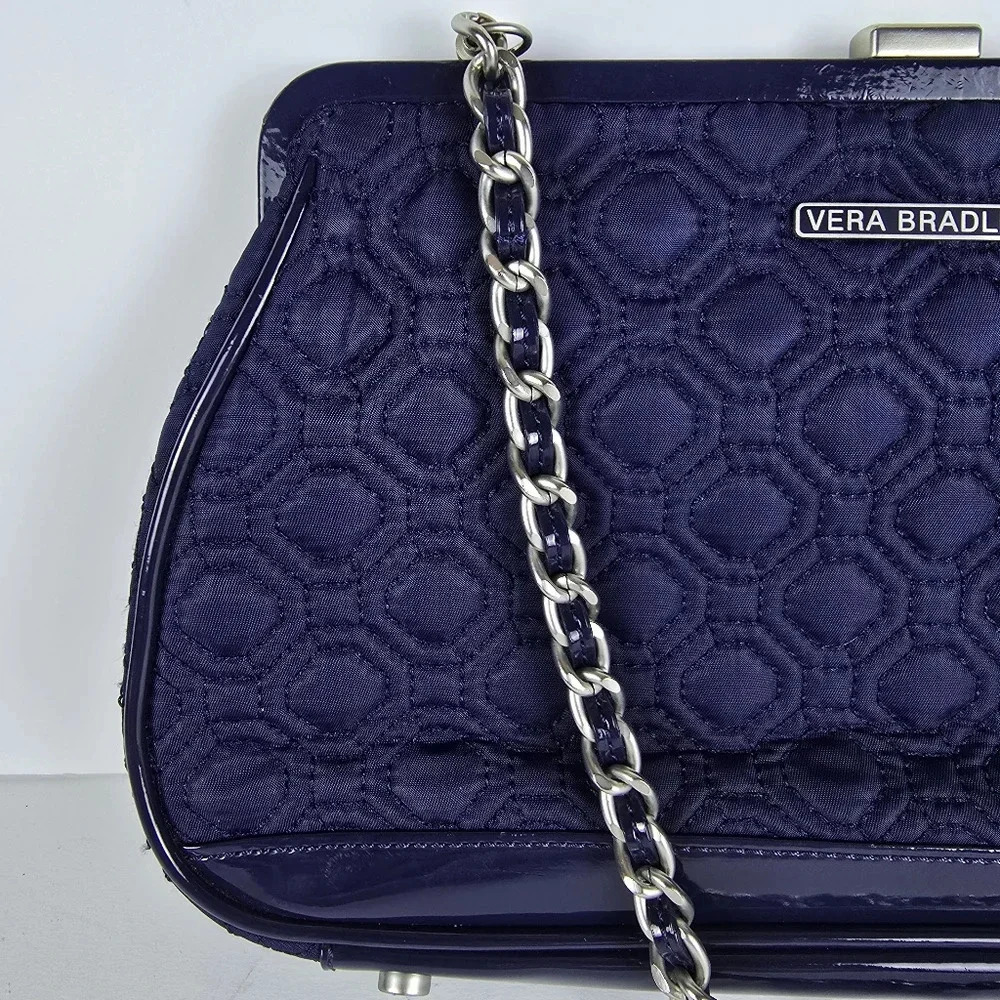 Vera Bradley Navy Blue Short Chain Handle Quilted Handbag - Picture 3 of 15